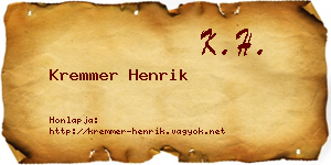 Kremmer Henrik névjegykártya